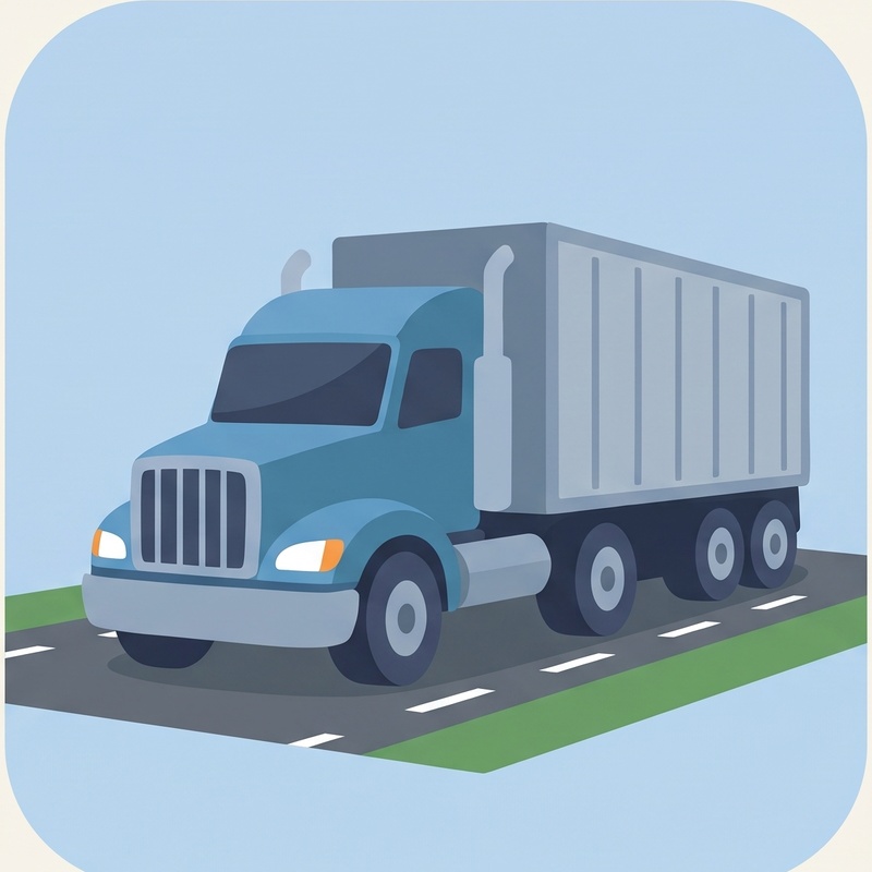 Modern commercial semi-trailer freight truck hauling bulk cargo on highway corridor
